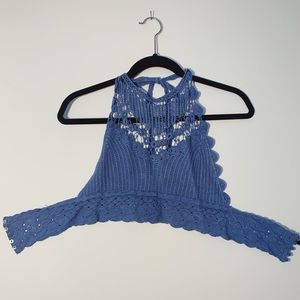 Blue Crochet Cropped Halter
